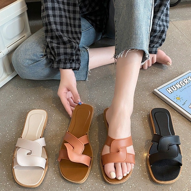 Women'S Summer Cross-Strap Fashionable Flat Sandals Soft Bottom Outdoor Slippers Simple Beach Slippers For Women - Image 2