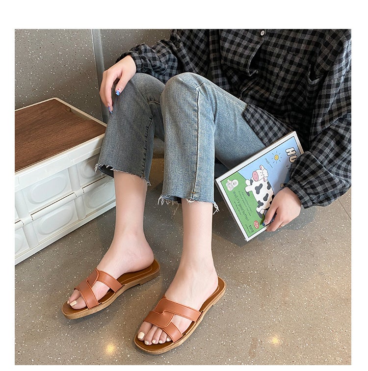 Women'S Summer Cross-Strap Fashionable Flat Sandals Soft Bottom Outdoor Slippers Simple Beach Slippers For Women - Image 3