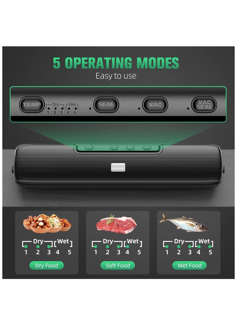 ZLH HITY Vacuum Sealer Machine - Food Vacuum Sealer Automatic Air Sealing System for Food Storage Dry and Moist Food Modes Compact Design 12.6 Inch with 15Pcs Seal Bags Starter Kit (Black)  - Image 3