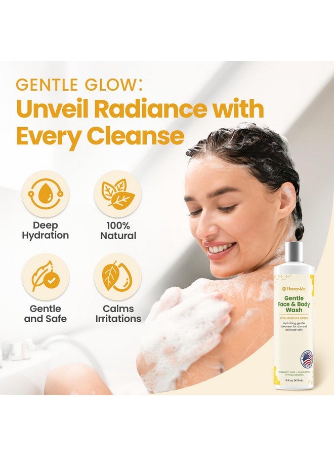 Honeyskin Face and Body Wash for Women and Men - Acne Body Wash Moisturizing for Sensitive Skin - Hydrating Facial Cleanser - Gentle Exfoliating Wash - with Manuka Honey (16oz) - Image 4