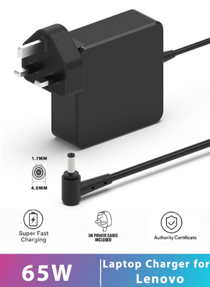 Neox Lenovo Charger，65W Lenovo Laptop Charger Replacement for Lenovo IdeaPad 320 310 320S 330 330s 100 110 110S 120S 330S-15IKB Yoga 520 530, IdeaPad Flex 3 4 5 6 ADL45WCD Power Supply Adapter Cord (4.0 * 1.7 mm) - Image 1
