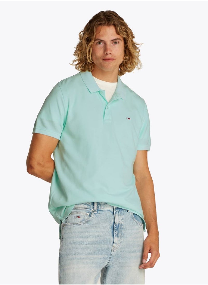 TOMMY JEANS Men's Slim Fit Polo Shirt - Cotton, Blue  - Image 1