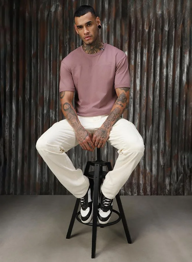 HIGH STAR Solid Cotton Relaxed Fit Round Neck T-Shirt by Styli