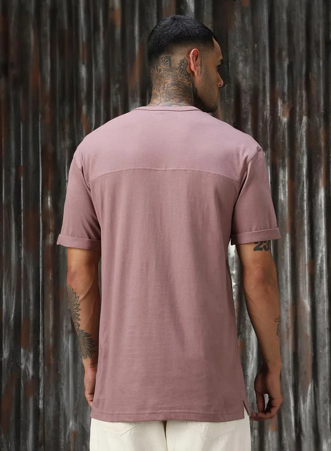 HIGH STAR Solid Cotton Relaxed Fit Round Neck T-Shirt by Styli
