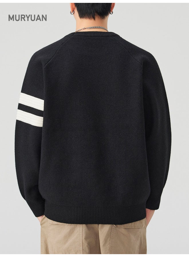 Trendy Brand Striped Patchwork Knit Sweater Men's Autumn Winter New High Street Versatile Sport Jacket - Image 4