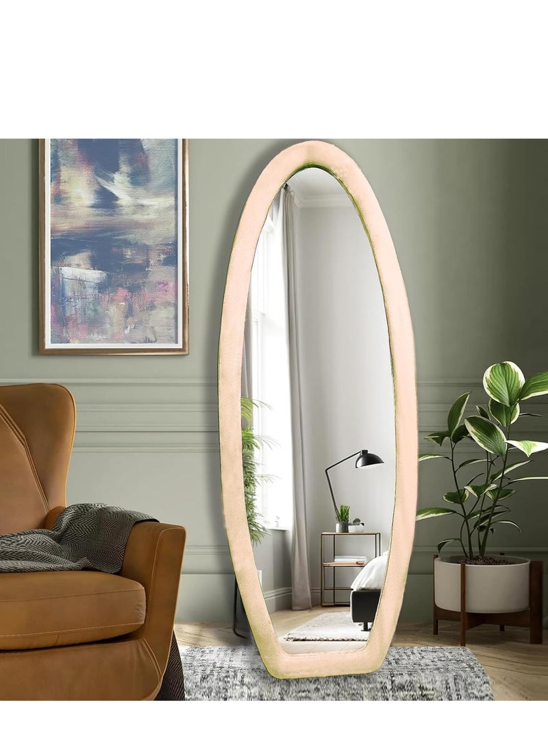 Vparty 160 X 60 CM Full-Length Mirror with Flannel-Wrapped Wooden Frame, Wavy Full Body Design, Hanging or Leaning Wall Mirror, Stylish Accent for Bedroom, Living Room, Hallway, Entryway, Dressing Room, Modern Home Décor, Elegant Wall Mirror  - Image 1
