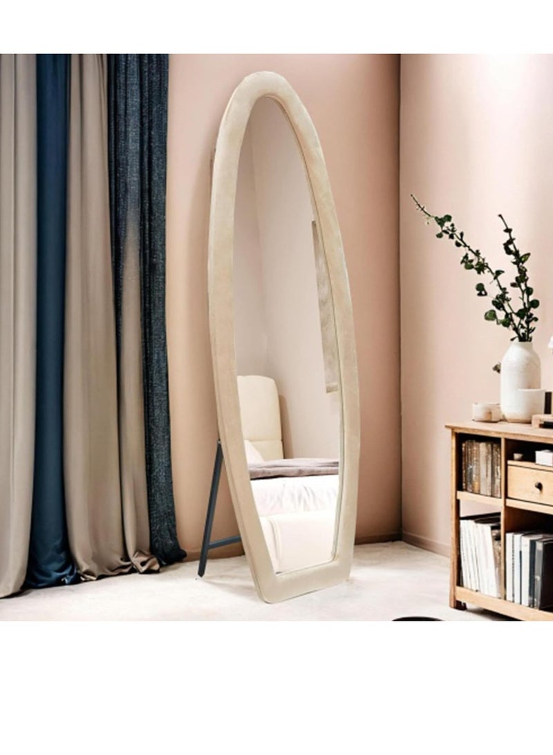 Vparty 160 X 60 CM Full-Length Mirror with Flannel-Wrapped Wooden Frame, Wavy Full Body Design, Hanging or Leaning Wall Mirror, Stylish Accent for Bedroom, Living Room, Hallway, Entryway, Dressing Room, Modern Home Décor, Elegant Wall Mirror  - Image 3