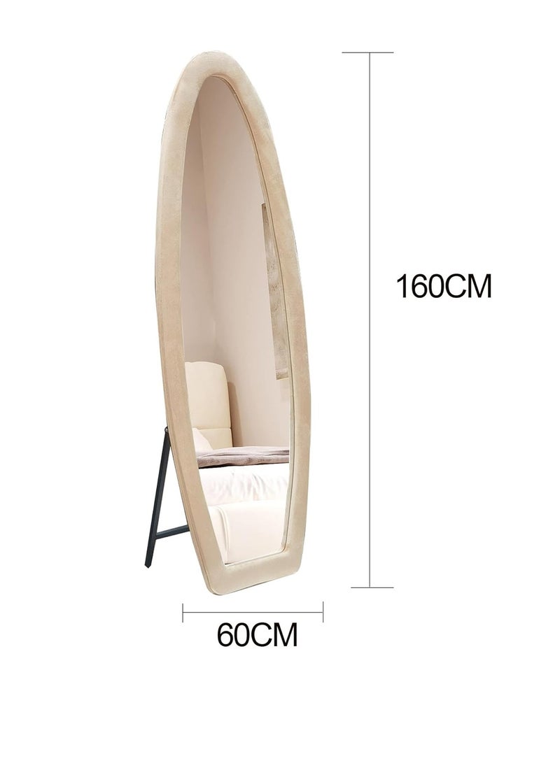 Vparty 160 X 60 CM Full-Length Mirror with Flannel-Wrapped Wooden Frame, Wavy Full Body Design, Hanging or Leaning Wall Mirror, Stylish Accent for Bedroom, Living Room, Hallway, Entryway, Dressing Room, Modern Home Décor, Elegant Wall Mirror  - Image 4