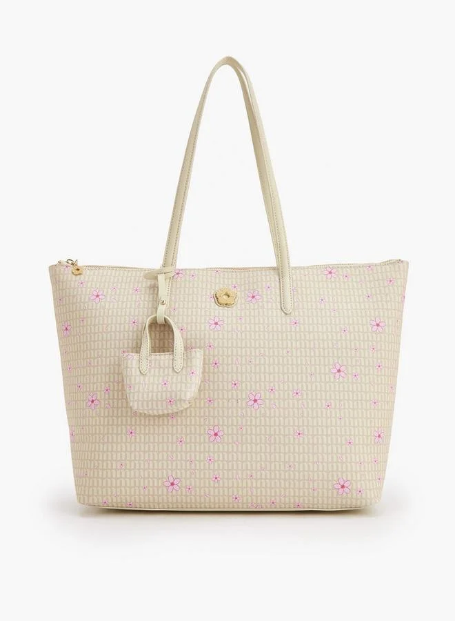 Floral Print School Tote Bag With Coin Pouch - 40x11.5x27.5 CM