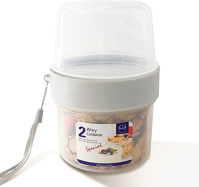 BREAKFAST ON THE GO PORTABLE PLASTIC CEREAL CONTAINER MILKOATS FOODFRUIT SALADYOGURT DOUBLE LAYER AND LARGE CAPACITY CONTAINER FOR TRAVELOFFICEBREAKFASTLUNCH BOX STORAGE JAR 360ML