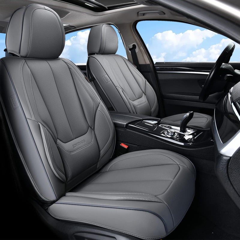 Coverado Front Seat Covers Waterproof Nappa Leather Car Seat Cover Sideless Car Seat Covers Front Seats Driver Seat Cover Car Seat Protector Universal Fit for Most Sedans SUV Truck Grey