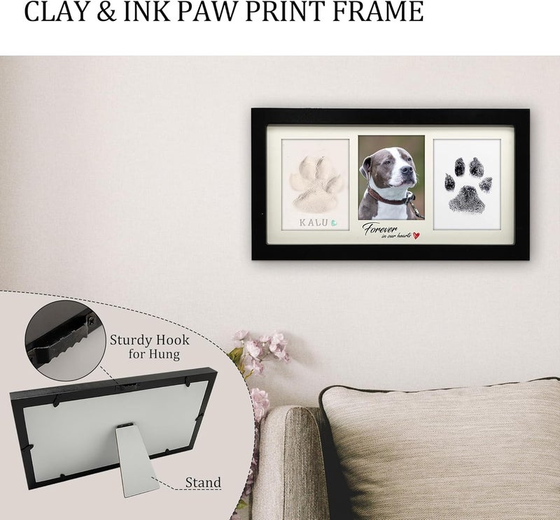 MYPAWLETS مجموعة إطار بصمة المخلب كبيرة جدًا من ، مجموعة بصمة مخلب الكلب/القط، طين بصمة ناعم ووسادة حبر نظيفة اللمس، مجموعة طباعة بصمة الحيوانات الأليفة مع أداة تخصيص، إطار تذكاري خشبي للحيوانات الأليفة - أسود - Image 5