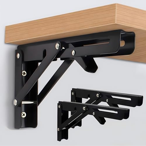 VinBee 2 Pcs Folding Shelf Brackets 8 inch Heavy Duty Metal Collapsible Shelf Bracket DIY Wall Mounted Foldable Shelf Bracket Hinge Wall Mounted Space Saving for Bench Table - Image 1
