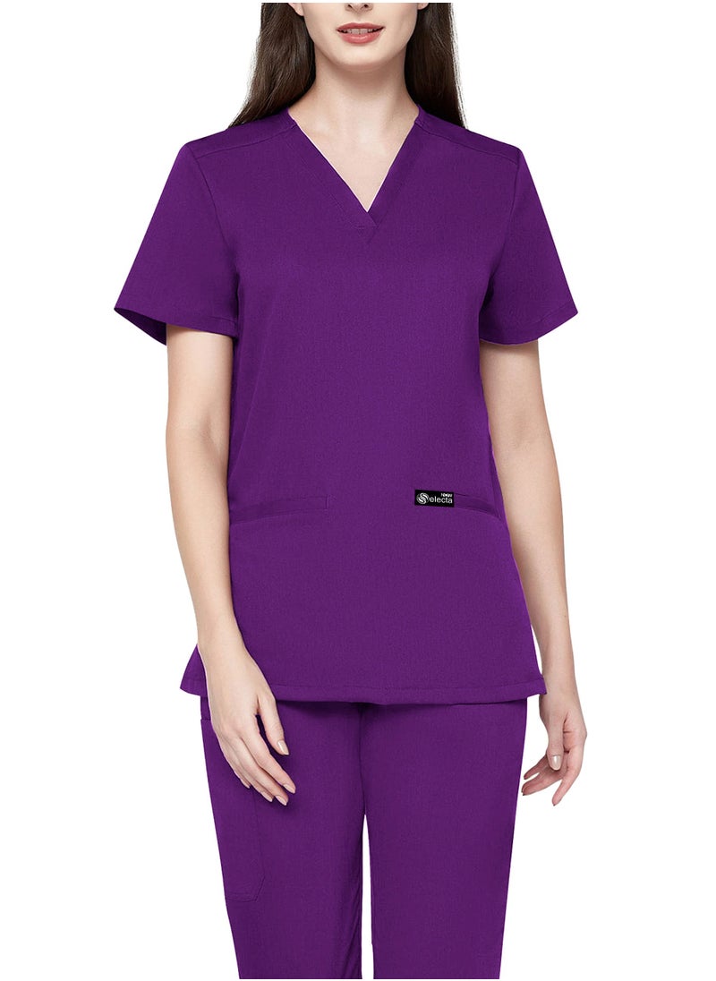 Selecta Now Womens Medical Scrubs Set V Neck Purple Top & Elastic Waist Bottom Comfortable Workwear for Nurses, Doctors, & Healthcare Professionals  - Image 5
