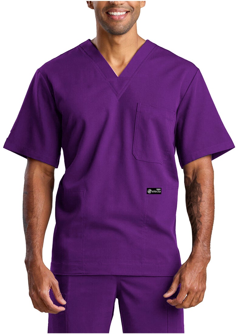Selecta Now Womens Medical Scrubs Set V Neck Purple Top & Elastic Waist Bottom Comfortable Workwear for Nurses, Doctors, & Healthcare Professionals  - Image 2
