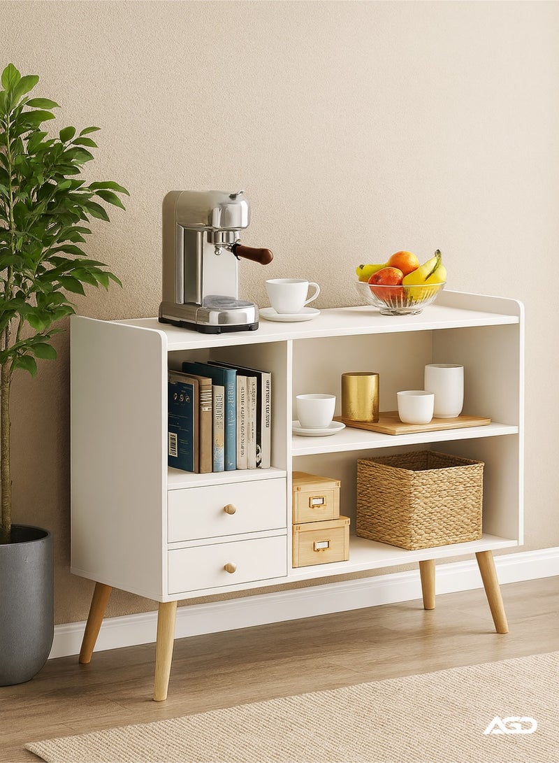 AGD Coffee Corner Cabinet, Modern Side Storage Cabinet, Modern Buffet with Storage Drawers, Console for the Living Room or Office, White Color - Image 3