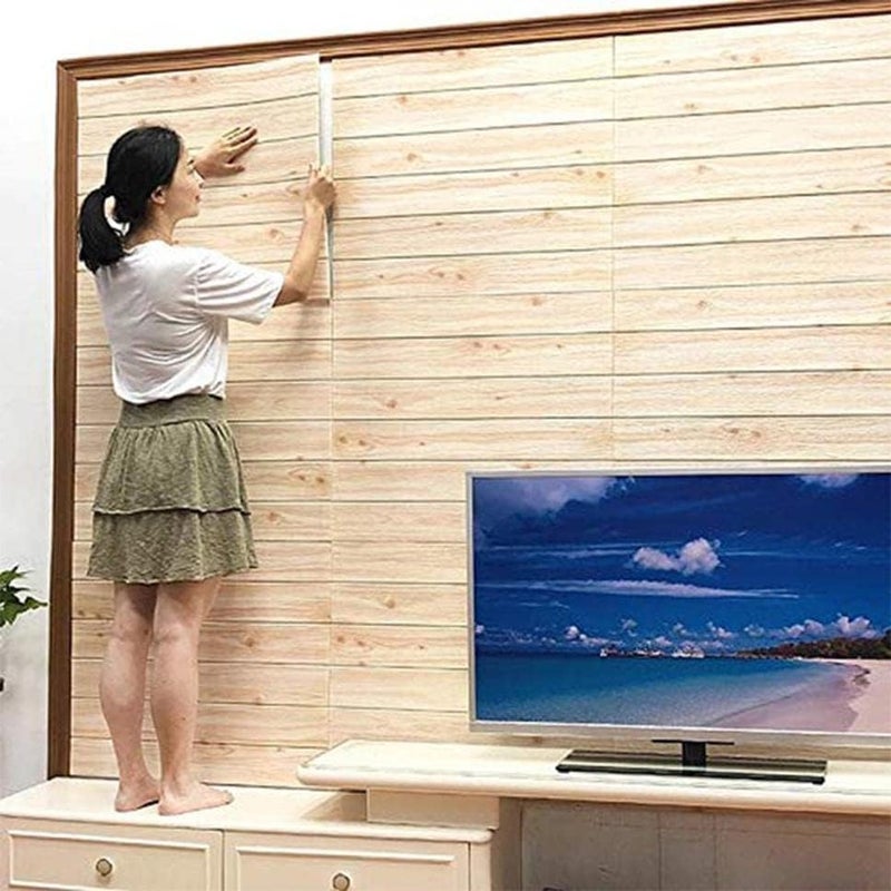 Barebeauty 3D Wooden Brick Wallpaper for Wall PE Foam Wall Stickers Self Adhesive DIY Wall Decor (70 x 70cm, Appx. 5.3Sq Feet Each Sheet) (5, Brown) - Image 2
