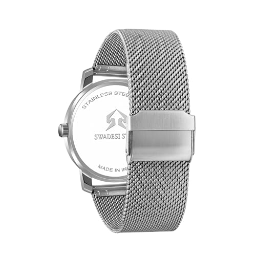 SWADESI STUFF Men’s Round Dial Stainless Steel Analog Quartz Watch – 42mm Day & Date Diamond Display with Silver Chain Strap (Black, Blue, White, Green Dial Options) (Green) - Image 5