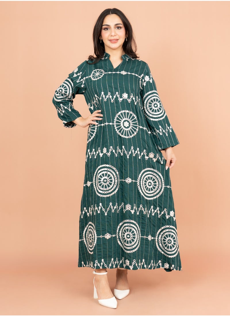 IKKXA Elegant Jalabiya with Intricate Embroidery Work IK6004 Green  - Image 1