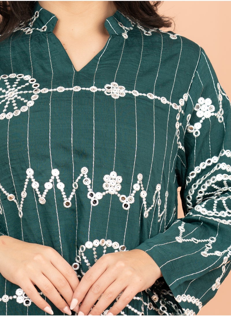 IKKXA Elegant Jalabiya with Intricate Embroidery Work IK6004 Green  - Image 2