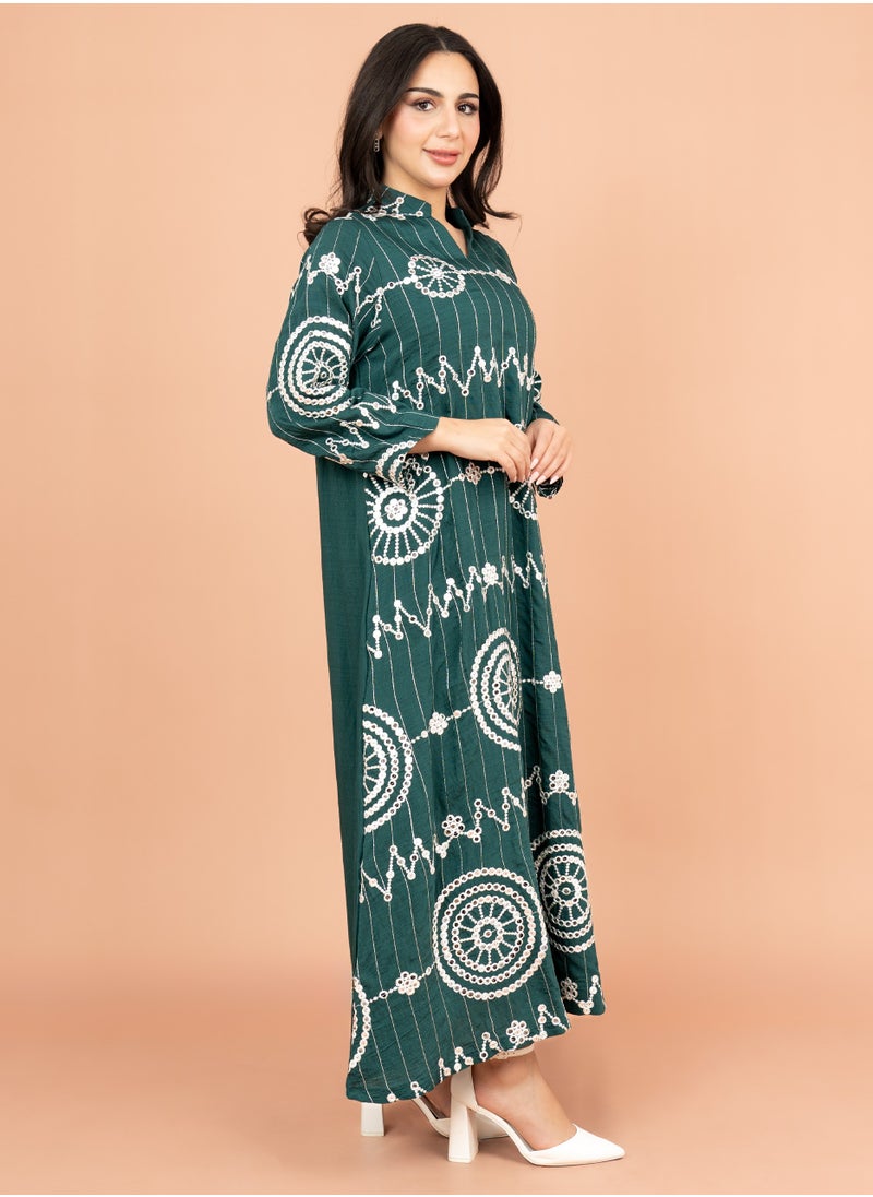 IKKXA Elegant Jalabiya with Intricate Embroidery Work IK6004 Green  - Image 3