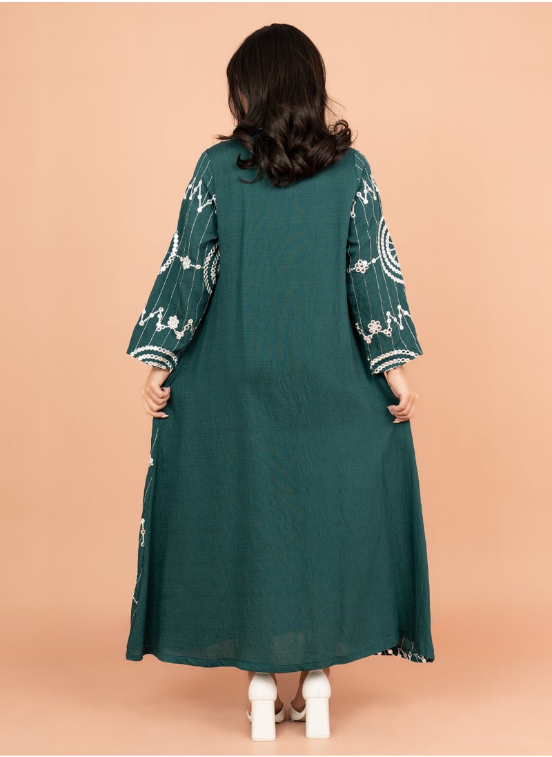 IKKXA Elegant Jalabiya with Intricate Embroidery Work IK6004 Green  - Image 4