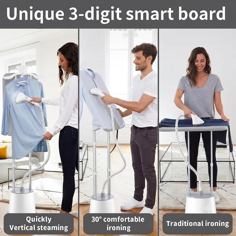 VAYMAY Garment Steamer, 2000W Vertical Clothes Steam Iron Standing Garment Steamer With Height Adjustable Steamer And Built-in Ironing Board, 2.5L Water Tank, Steam Iron, HD-718, White Color - Image 2