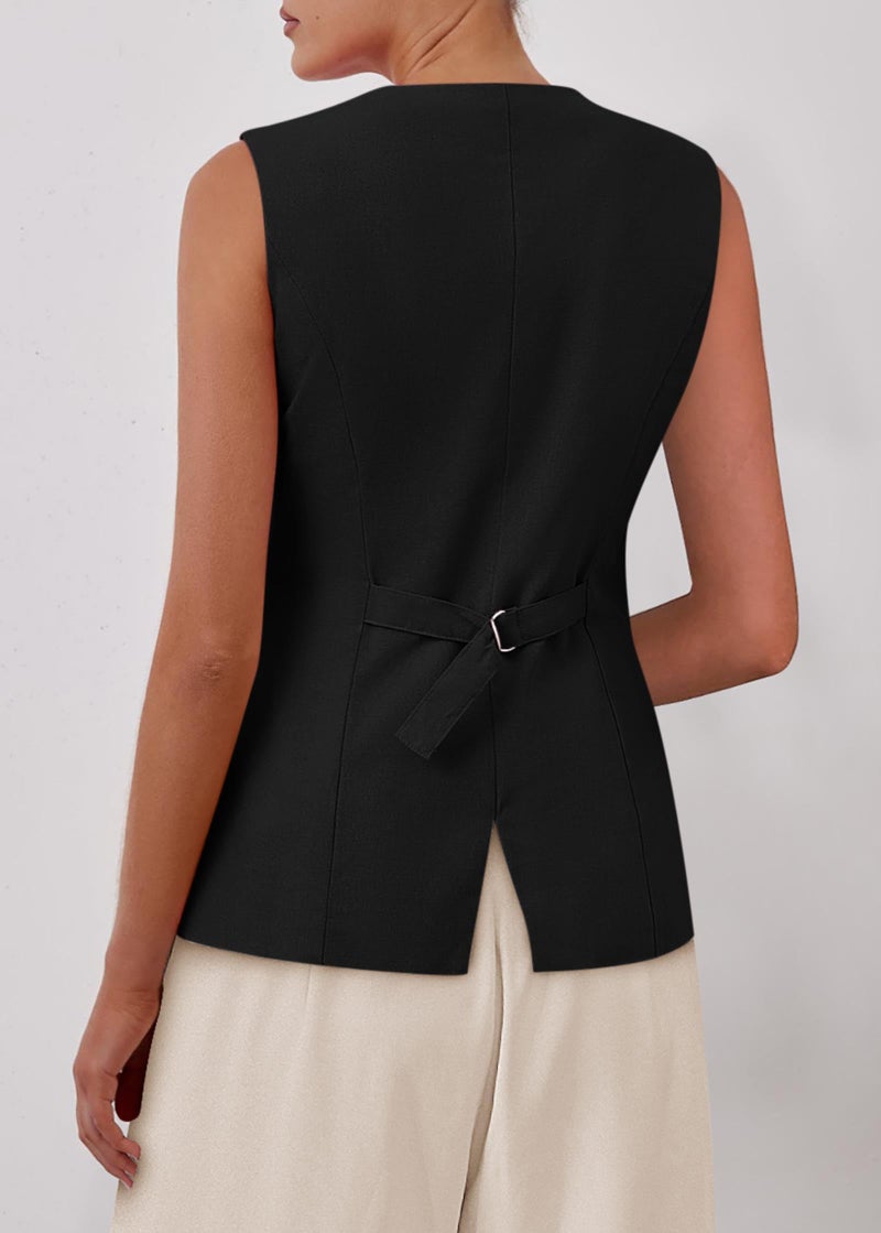 KIRUNDO Vest Tops for Women Trendy Dressy Business Casual Outfits 2026 Summer Sleeveless Fitted Blazer Work Suit Waistcoat(Black, Medium) - Image 2