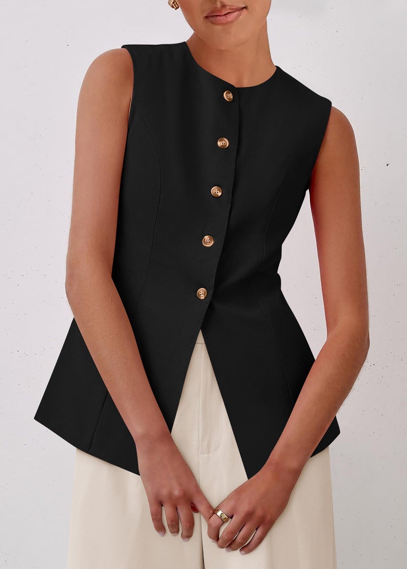 KIRUNDO Vest Tops for Women Trendy Dressy Business Casual Outfits 2026 Summer Sleeveless Fitted Blazer Work Suit Waistcoat(Black, Medium) - Image 3