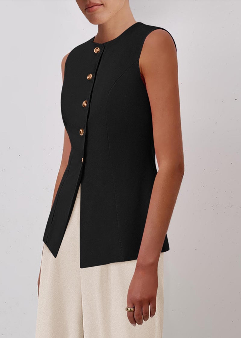 KIRUNDO Vest Tops for Women Trendy Dressy Business Casual Outfits 2026 Summer Sleeveless Fitted Blazer Work Suit Waistcoat(Black, Medium) - Image 5