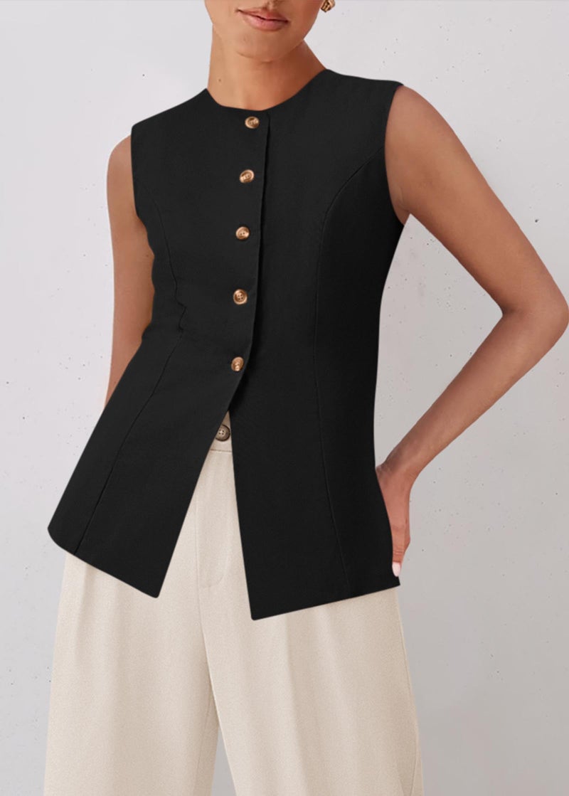 KIRUNDO Vest Tops for Women Trendy Dressy Business Casual Outfits 2026 Summer Sleeveless Fitted Blazer Work Suit Waistcoat(Black, Medium) - Image 4