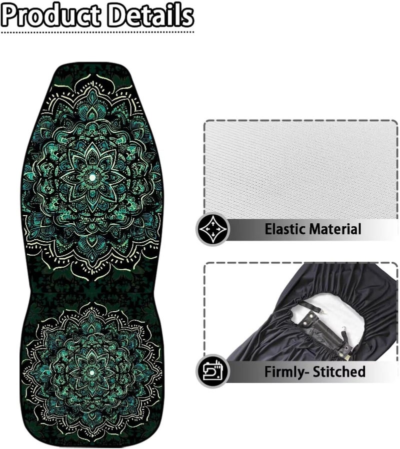 TOADDMOS Green Boho Mandala Front Seat Covers for Cars Full Wrapping Edge Captain Chair Seat Cover Comfort Saddle Blanket Cushion Cover Universal Fit for SUV Truck Sedan - Image 5