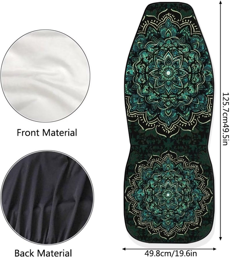 TOADDMOS Green Boho Mandala Front Seat Covers for Cars Full Wrapping Edge Captain Chair Seat Cover Comfort Saddle Blanket Cushion Cover Universal Fit for SUV Truck Sedan - Image 4