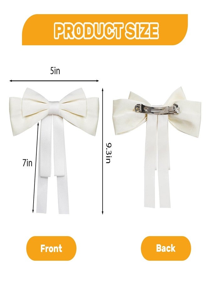 yeabwps 2 PCS Hair Bows for Women Silky Satin Hair Clips Black Beige Large Bows Metal Clips Hair Bows for Women & Girls Hair Accessories Aesthetic Ponytail Holder - Image 2