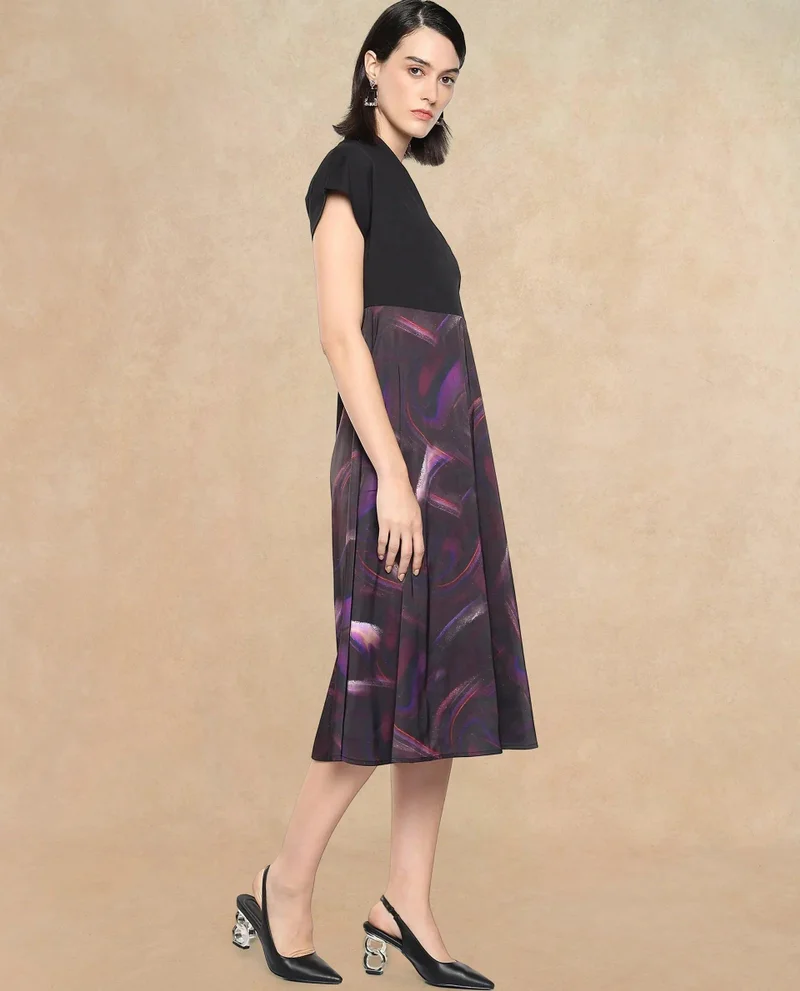 Rareism Women's Printed Midi Dress With Knit Top