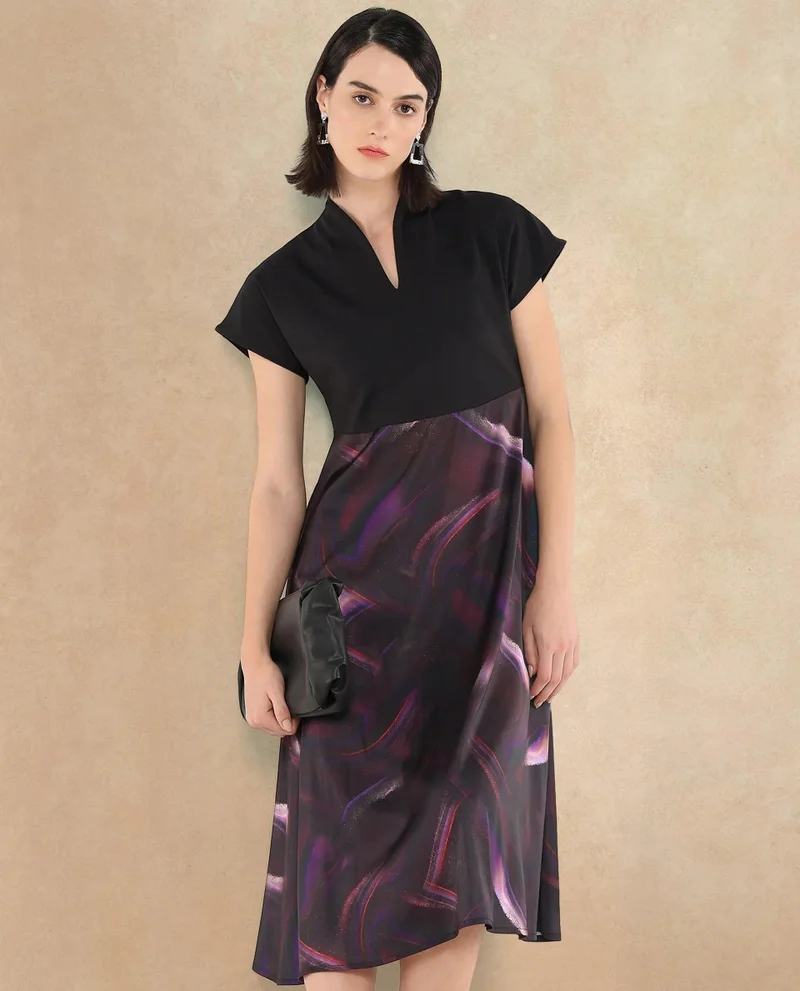 ريريزم Women's Printed Midi Dress With Knit Top
