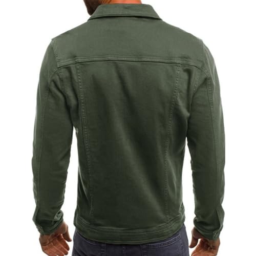 LONGBIDA Men's Casual Classic Denim Jacket Slim Fit Fashion Jean Coat(Green,Medium) - Image 2