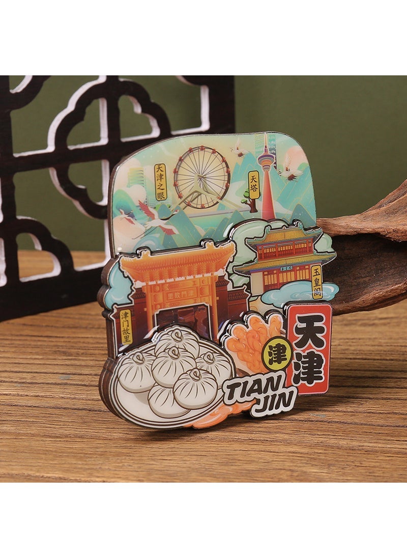 بيوينتي Factory Travel City Refrigerator Stickers Beijing Hangzhou Shanghai Tianjin Wuhan Blind Box Guochao Original Wooden Refrigerator Stickers Tianjin 10.2*9.5*1cm 