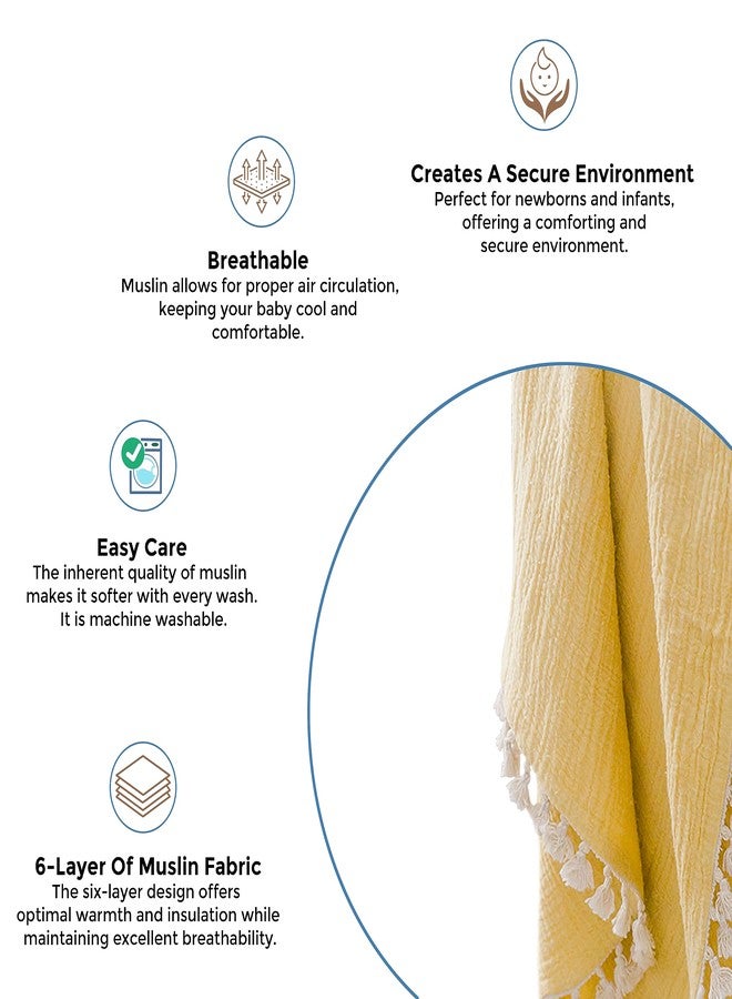 Crane Baby Muslin Swaddle Blanket, Soft Cotton Lightweight Nursery and Stroller Blanket for Baby Boys & Girls, Ochre Yellow, 30" x 40" - Image 3