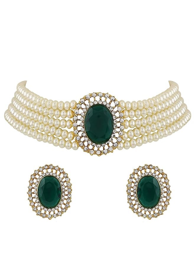 Shining Diva Fashion 18K Gold Plated Latest Stylish Fancy Choker Traditional Pearl Necklace Jewelery Set For Women  - Image 1