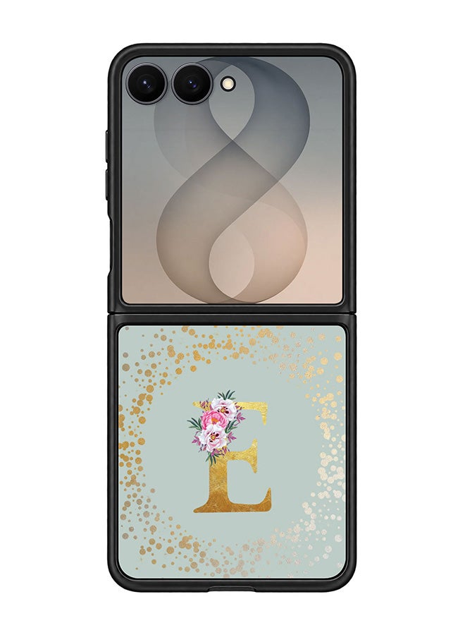 Stylizedd Rugged Case for Samsung Galaxy Z Flip8- Slim Fit Hybrid Rubber Cover Floral Monogram - E (Light Grey)