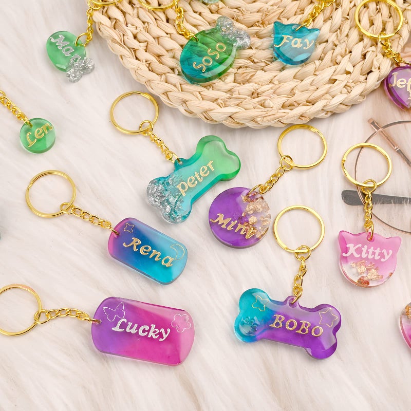 Actvty Pet Tag Resin Mold Silicone, Dog Tag Molds for Resin, Dog Bone Cat Shaped Keychain Silicone Resin Molds with 15Pcs Keychains DIY Crafts Making Tag Charm Pendant - Image 3