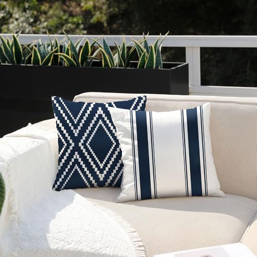 DFXSZ Outdoor Pillow Covers 18x18 Inch Set of 4 Navy Blue Waterproof Modern Geometry Throw Pillows Outdoor Summer Waterproof Decor for Patio Funiture Garden Polyester Cushion Covers 013N18 - Image 3