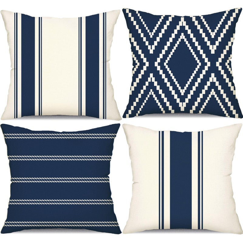 DFXSZ Outdoor Pillow Covers 18x18 Inch Set of 4 Navy Blue Waterproof Modern Geometry Throw Pillows Outdoor Summer Waterproof Decor for Patio Funiture Garden Polyester Cushion Covers 013N18 - Image 2