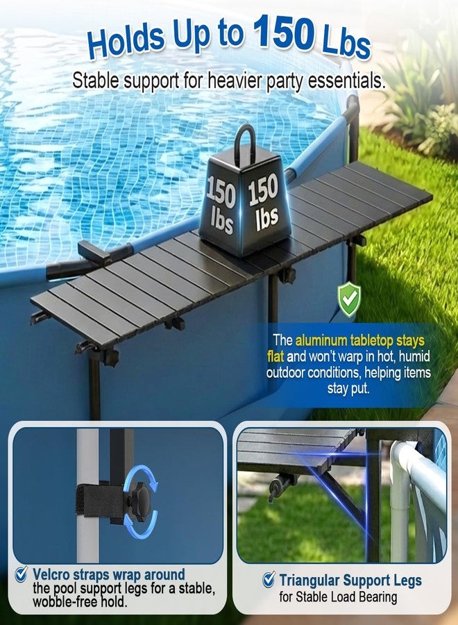 Abimars Poolside Bar Table for Above Ground Pools, Black Swim-Up Bar Holds Up to 150 lbs, Rust & UV-Resistant Stainless Steel Frame with Aluminum Tabletop, Floating Poolside Bar - Image 5