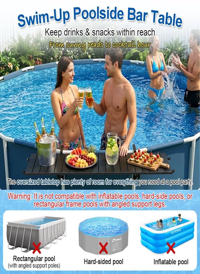 Abimars Poolside Bar Table for Above Ground Pools, Black Swim-Up Bar Holds Up to 150 lbs, Rust & UV-Resistant Stainless Steel Frame with Aluminum Tabletop, Floating Poolside Bar - Image 3