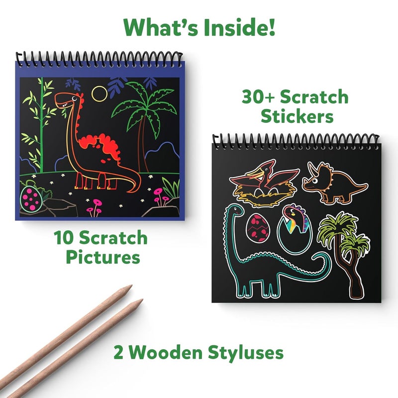 Skillmatics كتاب فن الخدش للأطفال - الديناصورات، مجموعات الحرف والإمدادات، 30+ ملصق خدش، ألعاب سفر، مجموعة افعلها بنفسك، هدايا للأولاد والبنات من عمر 3، 4، 5، 6، 7، 8، متعدد الألوان - Image 2