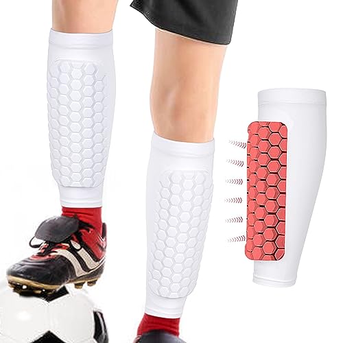 Linkidea Honeycomb Soccer Shin Guard for Adult Lightweight Football Shin Pad Sleeve Breathable and Easy to Put On Soccer Protective Leg Pads 1 PairWhite XXL - Image 1