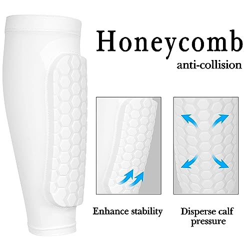 Linkidea Honeycomb Soccer Shin Guard for Adult Lightweight Football Shin Pad Sleeve Breathable and Easy to Put On Soccer Protective Leg Pads 1 PairWhite XXL - Image 3