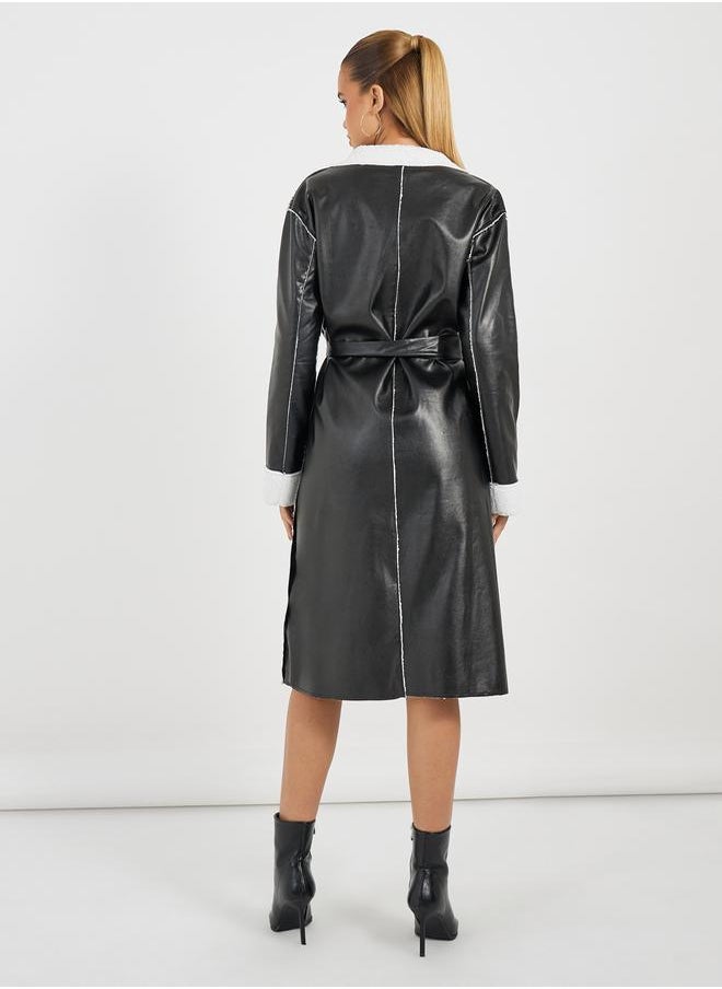 Styli - Regular Fit Leather Look Trench with Faux Fur Lining - Image 1